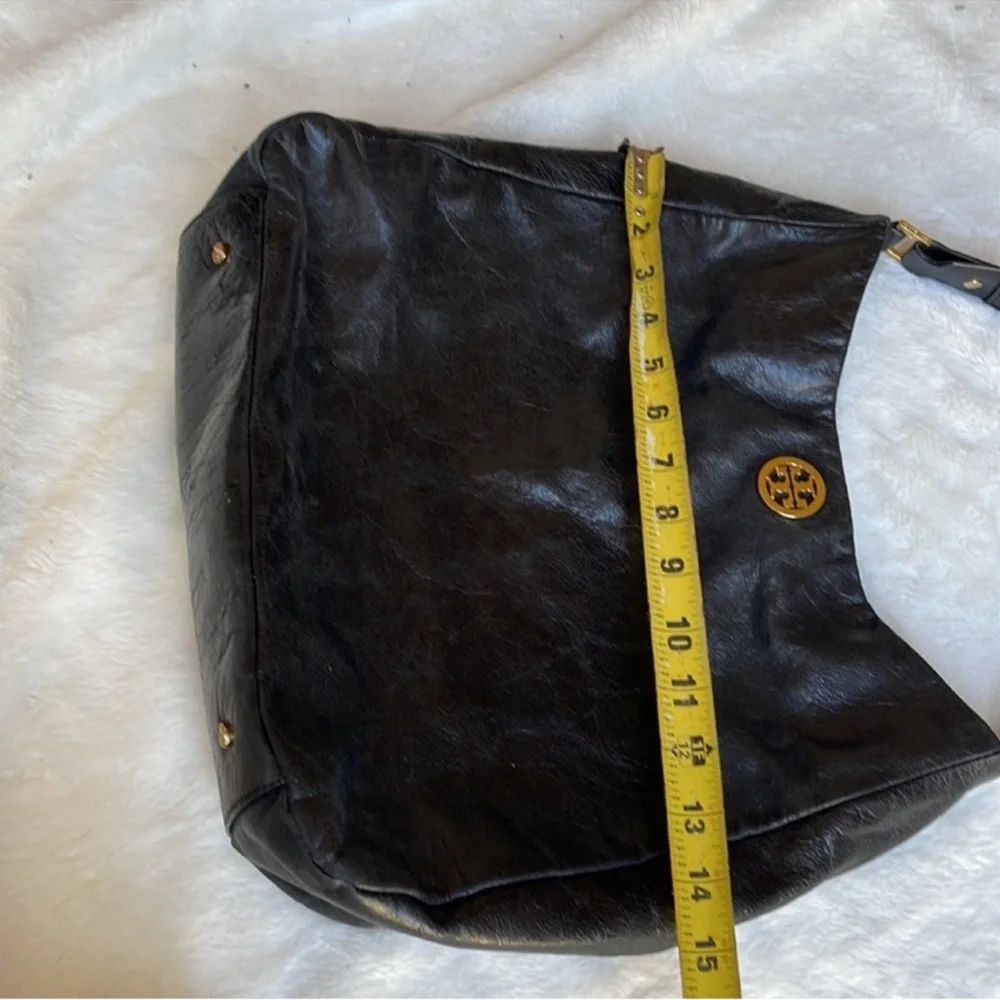 Tory Burch Dena Elegant Black Leather glazed Tote Bag